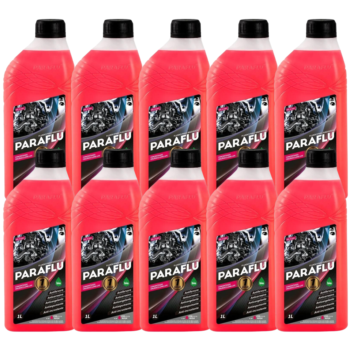 Kit 10 Litros Aditivo Radiador Concentrado Paraflu Bio Orgânico Rosa - (1)
