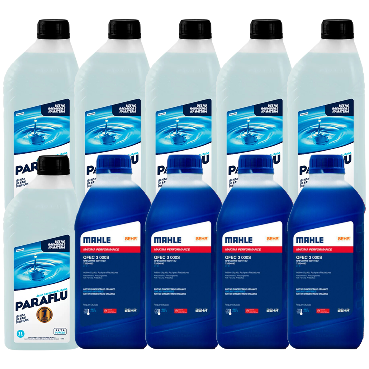 Kit 10 Litros com 4L Aditivo Radiador Azul Mahle + 6L Água - (1)