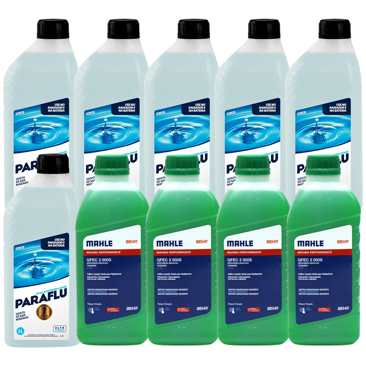 Kit 10 Litros com 4L Aditivo Radiador Verde Mahle + 6L Água - (1)