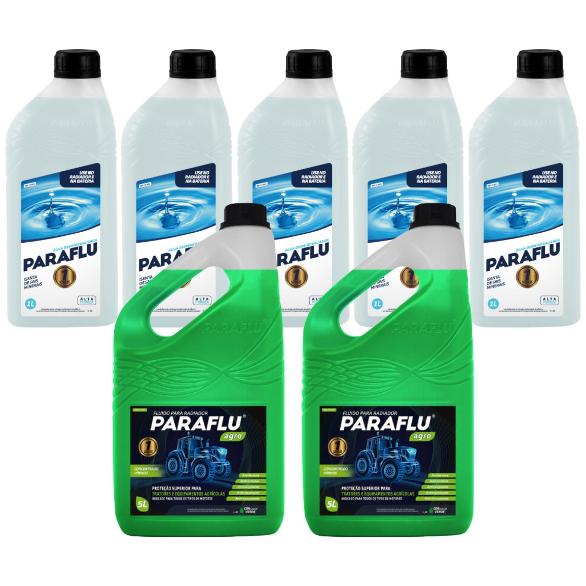 Kit 10 Litros com 5L Aditivo Radiador Agro Verde + 5L Água - Paraflu - 10-3031/10-3057 - (1)