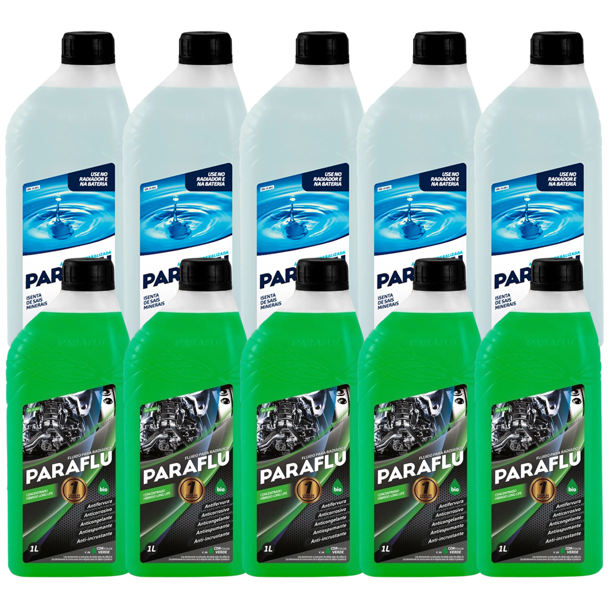 Kit 10 Litros com 5L Aditivo Radiador Verde + 5L Água - Paraflu - 10-3013/10-3031 - (1)