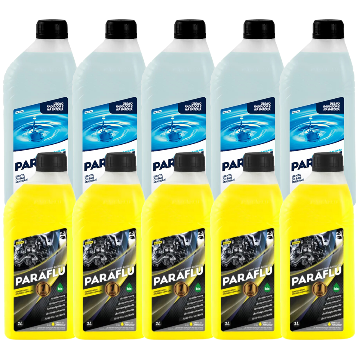 Kit 10 Litros com 5L Aditivo Radiador Amarelo + 5L Água - Paraflu - 10-3031/10-3044 - (1)