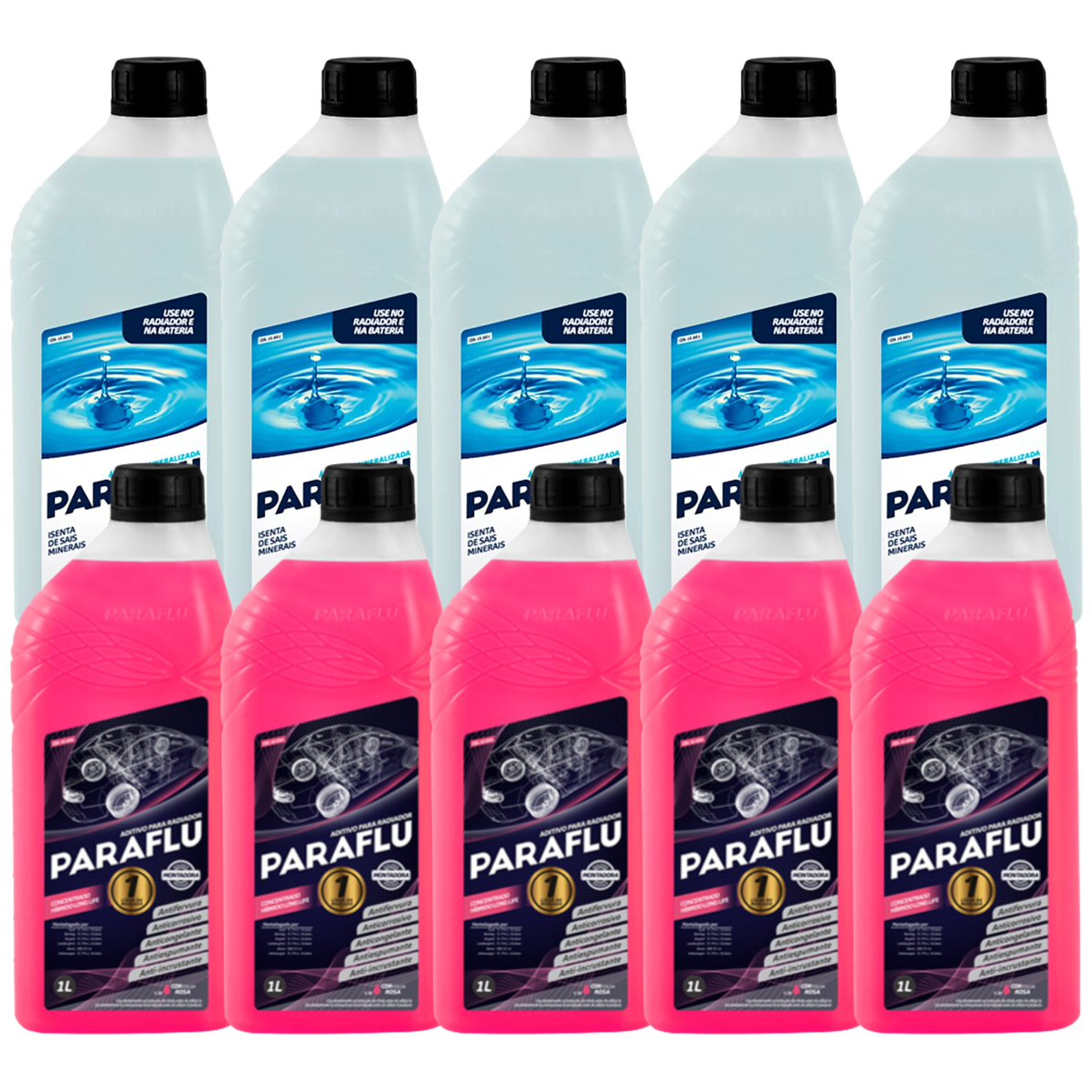 Kit 10 Litros com 5L Aditivo Radiador Rosa + 5L Água - Paraflu - 10-3031/10-3056 - (1)