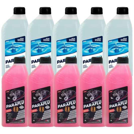 Kit 10 Litros com 5L Aditivo Radiador Rosa + 5L Água - Paraflu - 10-3031/10-3054 - (1)