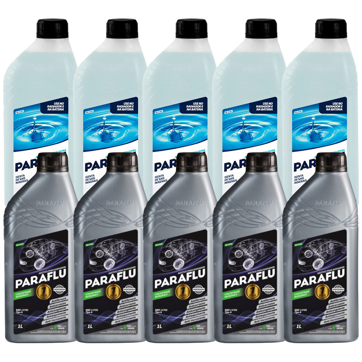 Kit 10 Litros com 5L Aditivo Radiador Verde + 5L Água - Paraflu - 10-3007/10-3031 - (1)