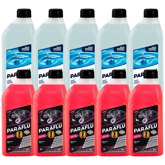 Kit 10 Litros com 5L Aditivo Radiador Paraflu Rosa Montadora Orgânico + 5L Água - (1)