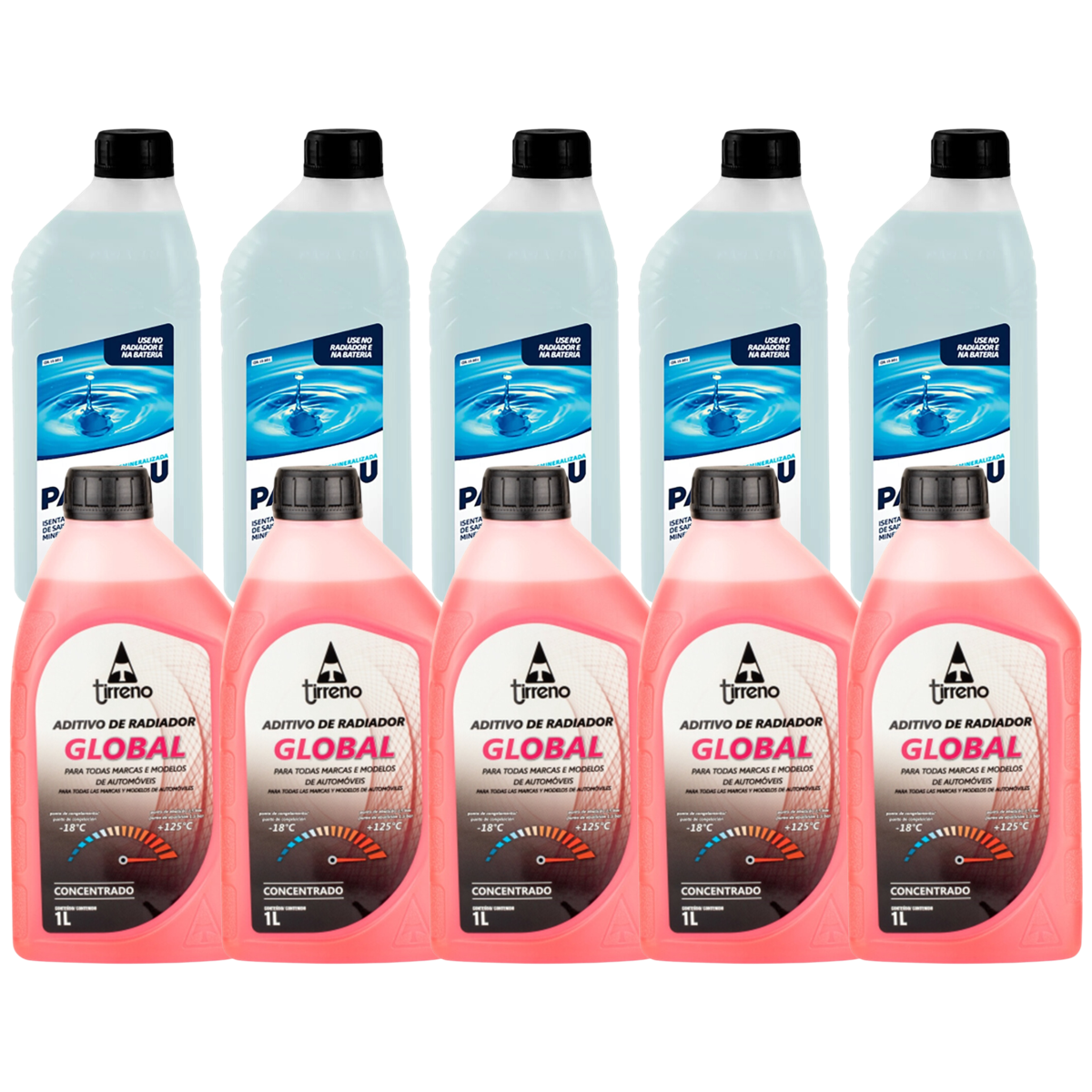 Kit 10 Litros com 5L Aditivo Radiador Rosa + 5L Água - Paraflu/Tirreno - 10-3031/FLU/DS/279FU1 - (1)