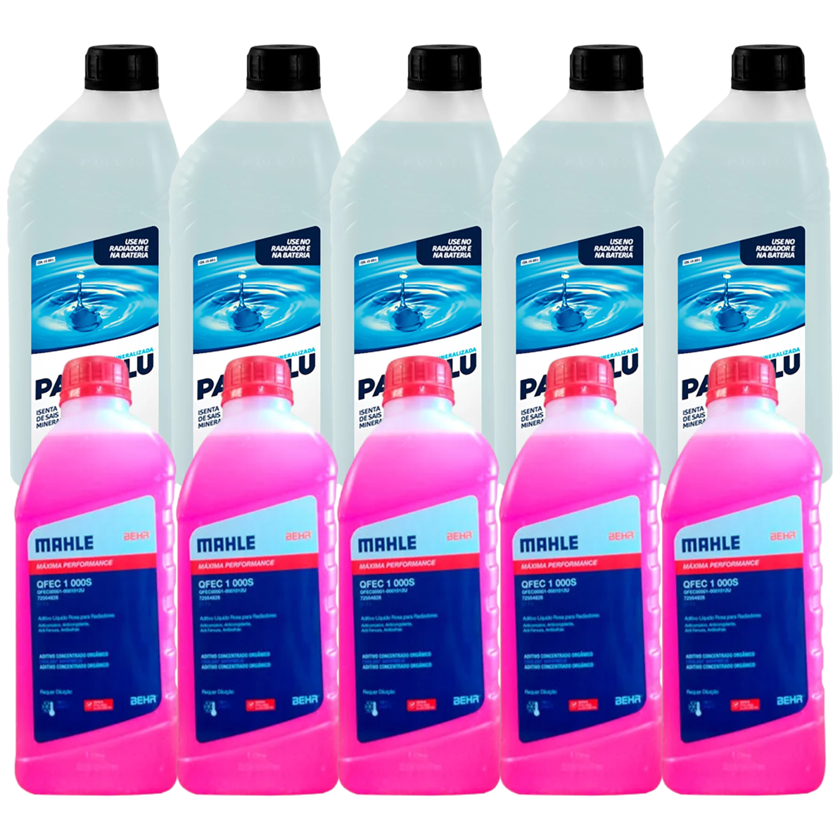 Kit 10 Litros com 5L Aditivo Radiador Rosa Mahle + 5L Água - (1)