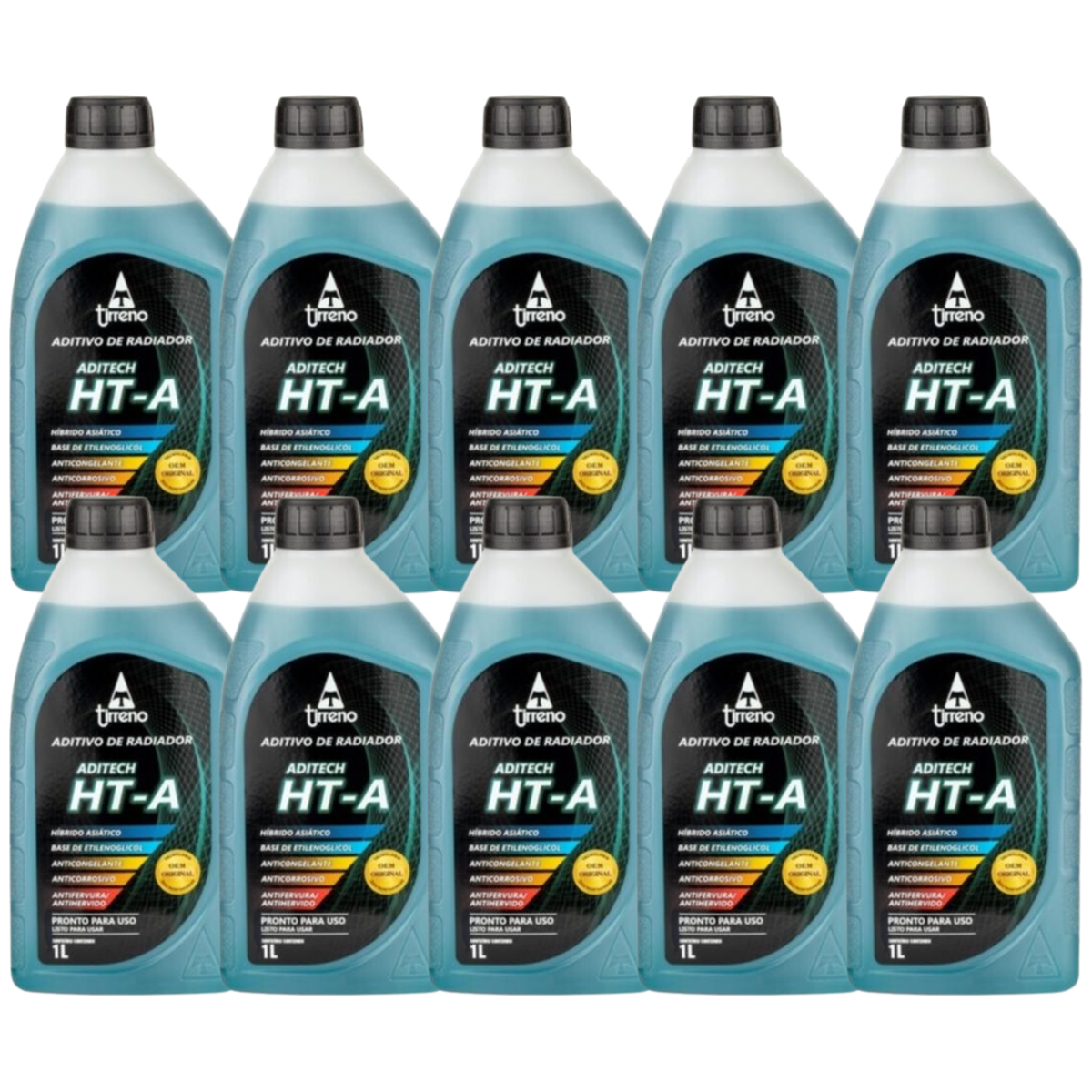 Kit 10 Litros Aditivo Radiador Pronto Para Uso Tirreno Ht-a Híbrido Asiático Azul - (1)