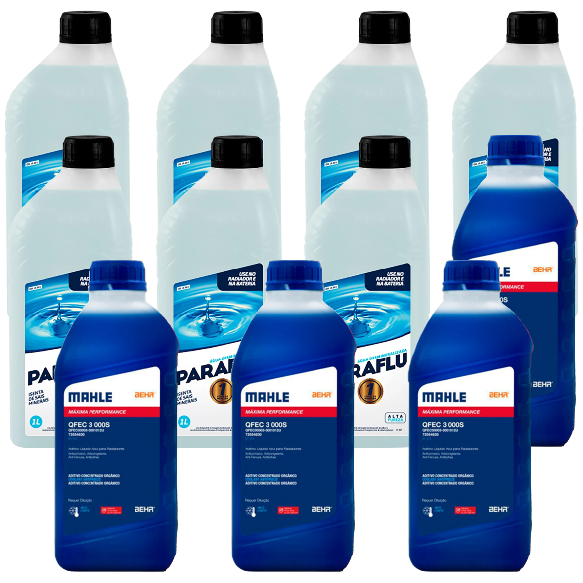 Kit 11 Litros com 4L Aditivo Radiador Azul Mahle + 7L Água - (1)