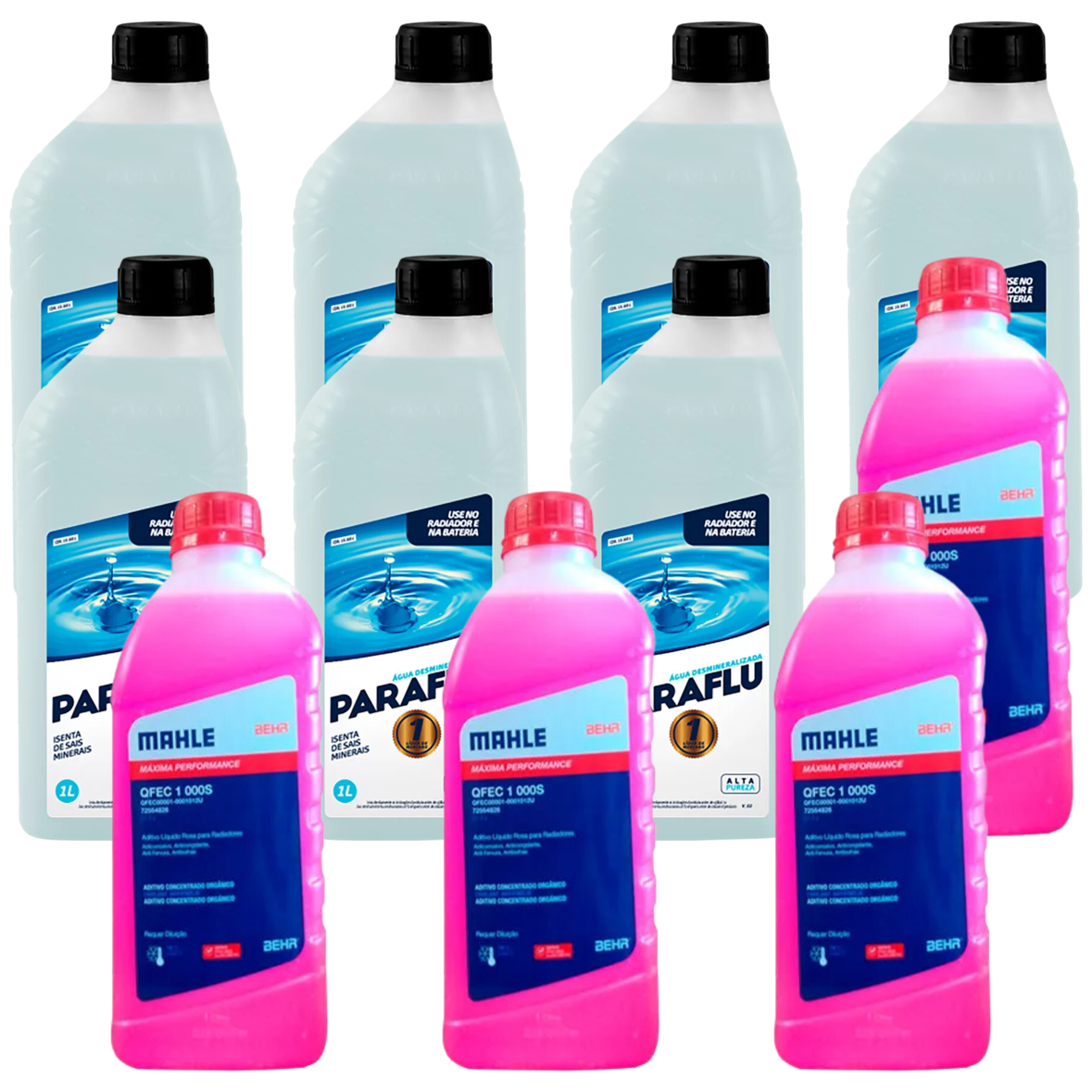 Kit 11 Litros com 4L Aditivo Radiador Rosa Mahle + 7L Água - (1)