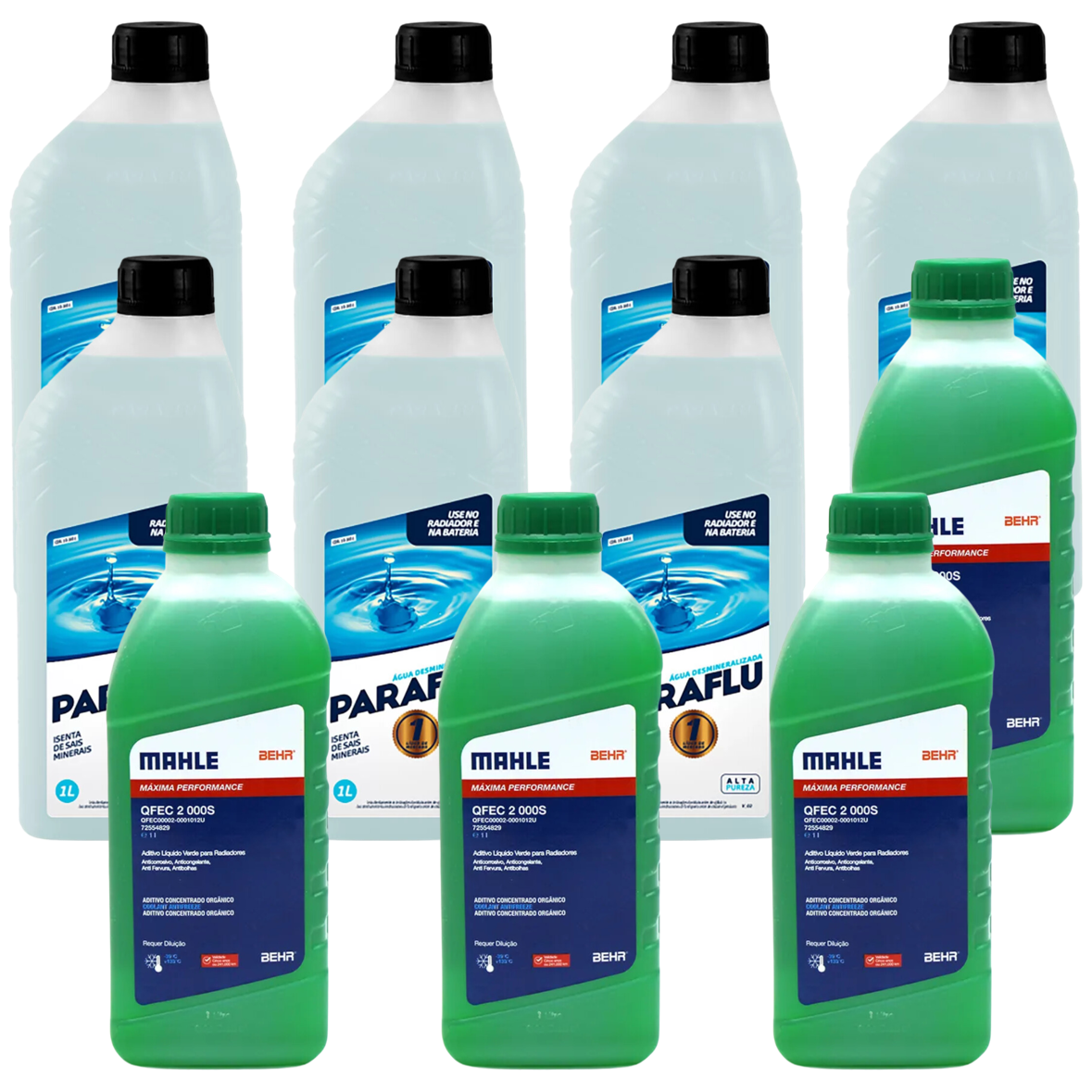 Kit 11 Litros com 4L Aditivo Radiador Verde Mahle + 7L Água - (1)