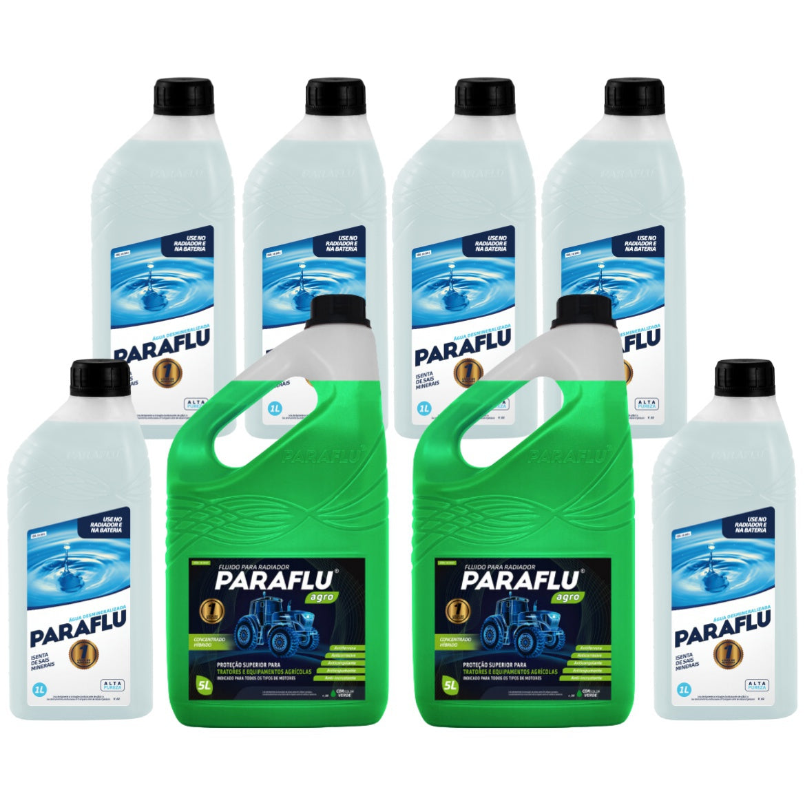 Kit 11 Litros com 5L Aditivo Radiador Agro Verde + 6L Água - Paraflu - 10-3031/10-3057 - (1)