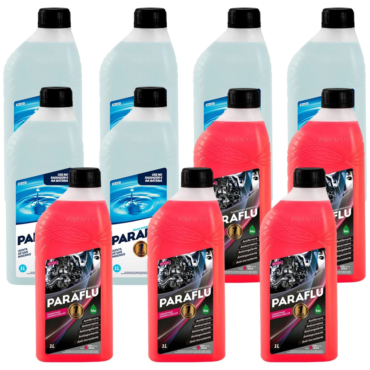 Kit 11 Litros com 5L Aditivo Radiador Paraflu Rosa Bio Orgânico + 6L Água - (1)
