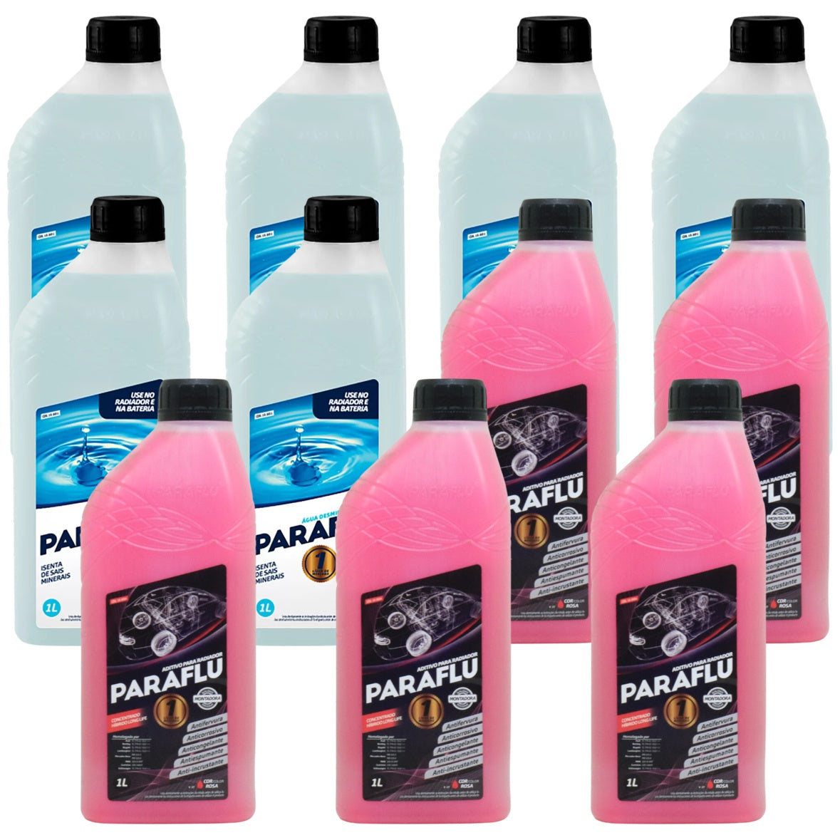 Kit 11 Litros com 5L Aditivo Radiador Rosa + 6L Água - Paraflu - 10-3031/10-3054 - (1)