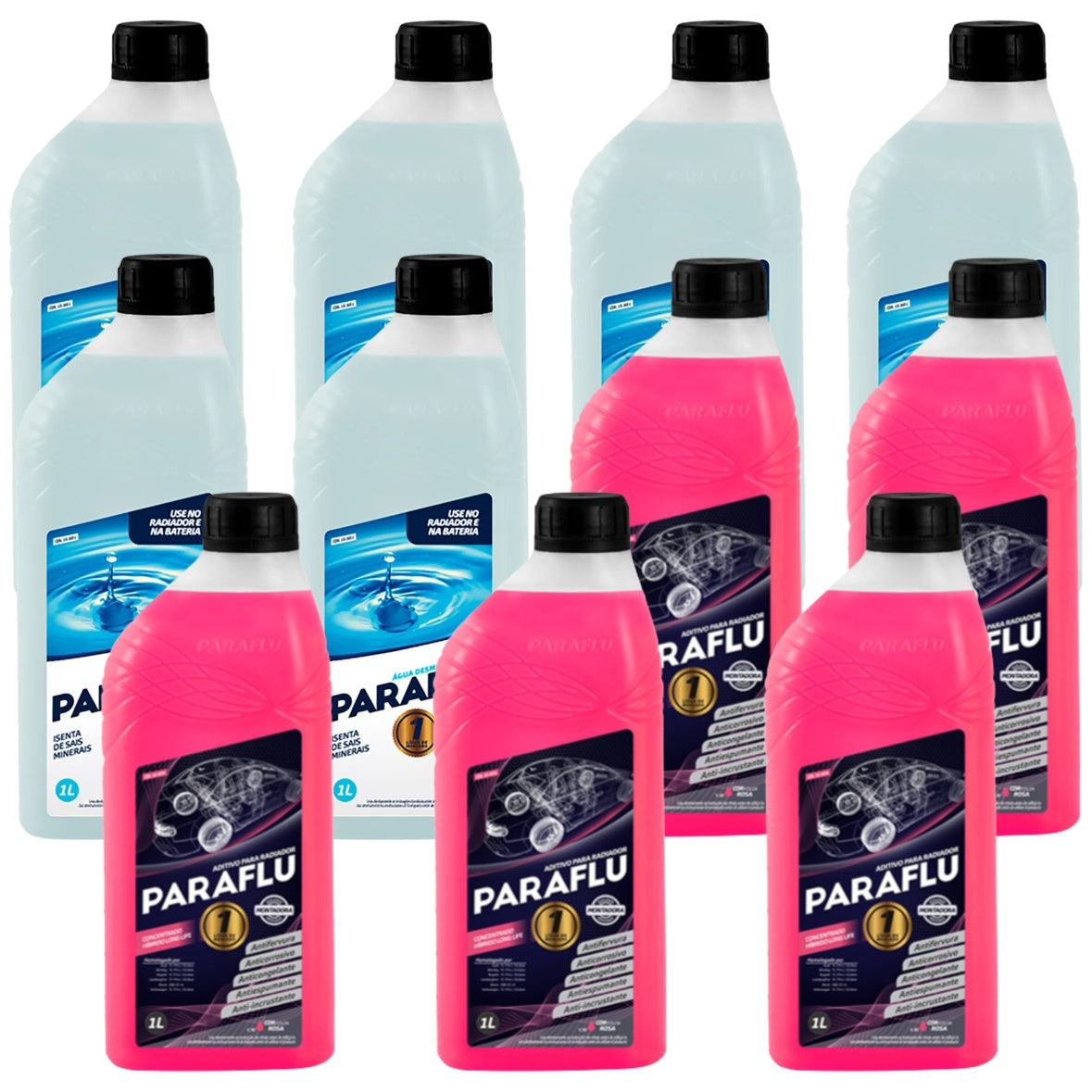Kit 11 Litros com 5L Aditivo Radiador Rosa + 6L Água - Paraflu - 10-3031/10-3056 - (1)