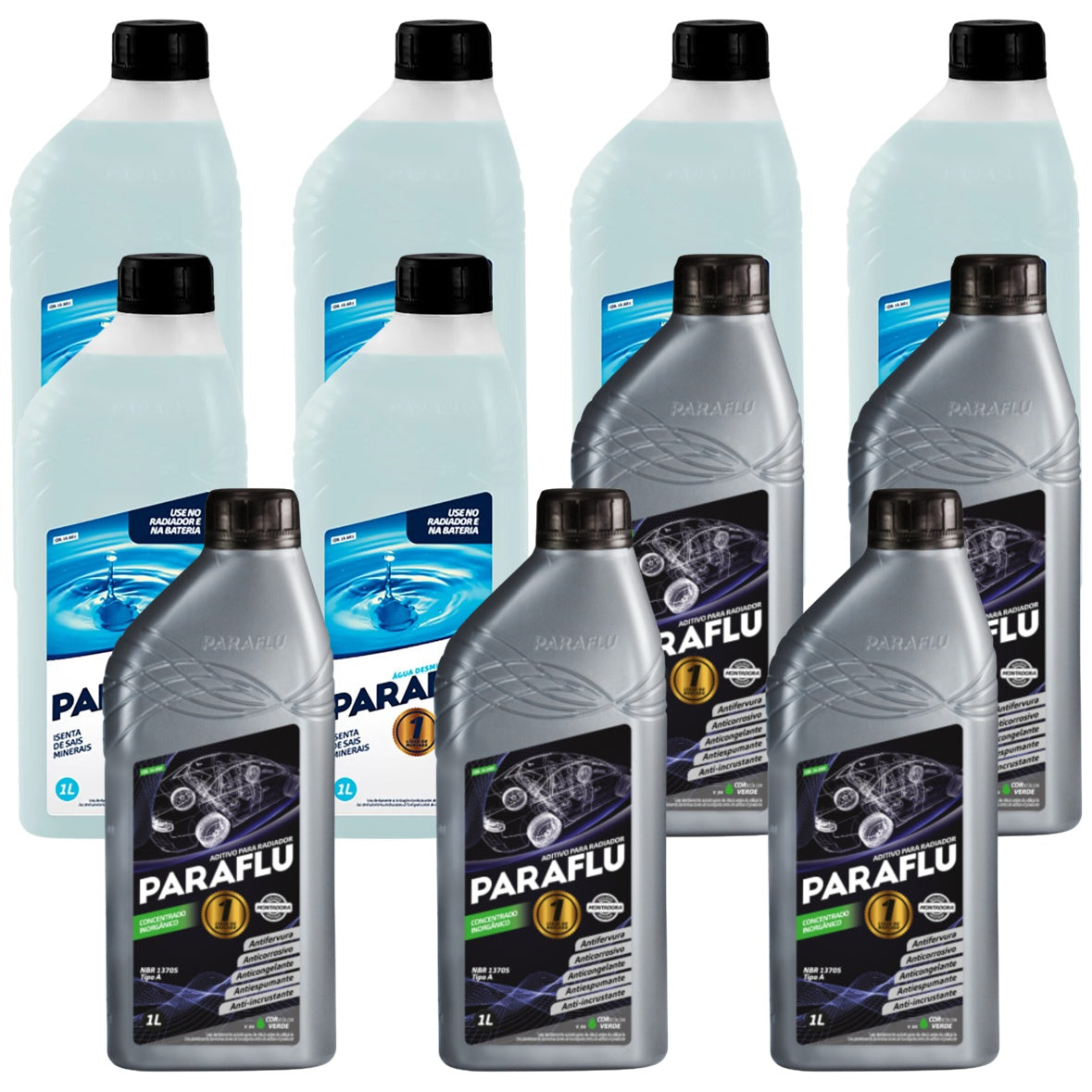 Kit 11 Litros com 5L Aditivo Radiador Verde + 6L Água - Paraflu - 10-3007/10-3031 - (1)