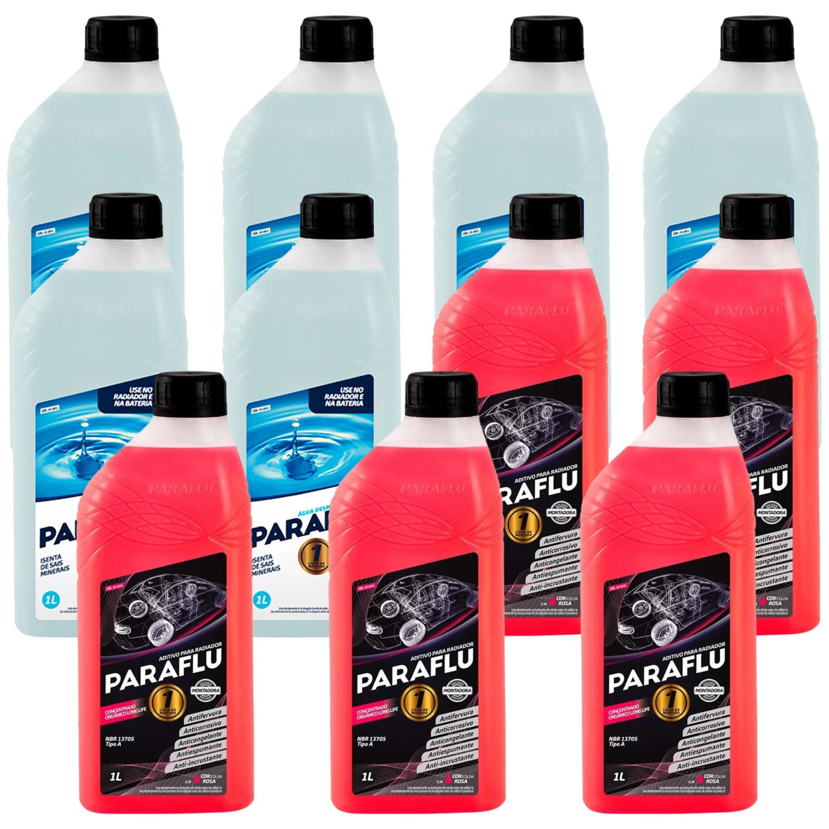 Kit 11 Litros com 5L Aditivo Radiador Paraflu Rosa Montadora Orgânico + 6L Água - (1)