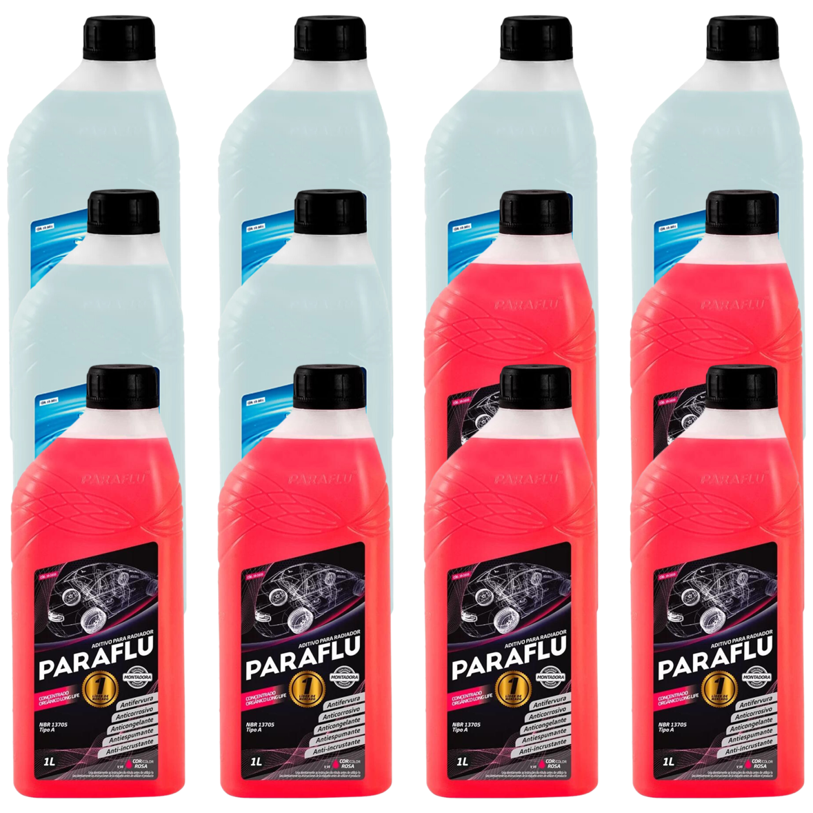 Kit 12 Litros com 6L Aditivo Radiador Paraflu Rosa Montadora Orgânico + 6L Água - (1)