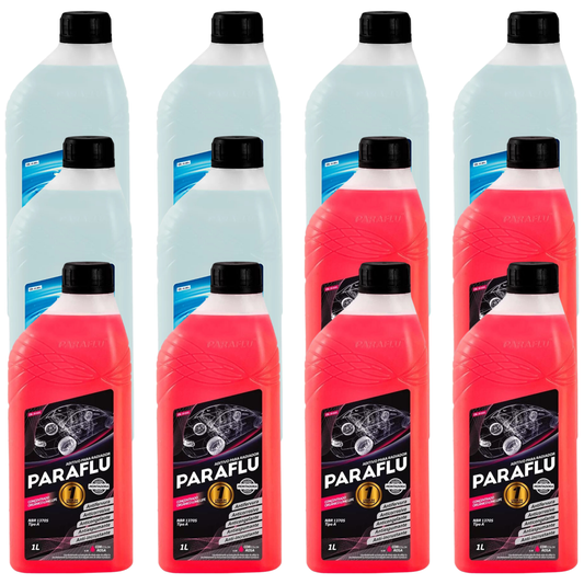 Kit 12 Litros com 6L Aditivo Radiador Paraflu Rosa Montadora Orgânico + 6L Água - (1)