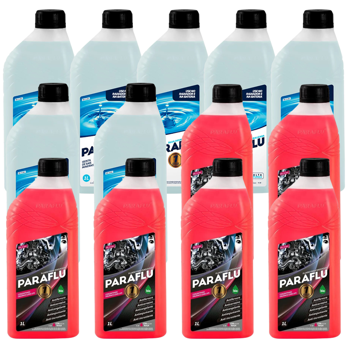 Kit 13 Litros com 6L Aditivo Radiador Paraflu Rosa Bio Orgânico + 7L Água - (1)