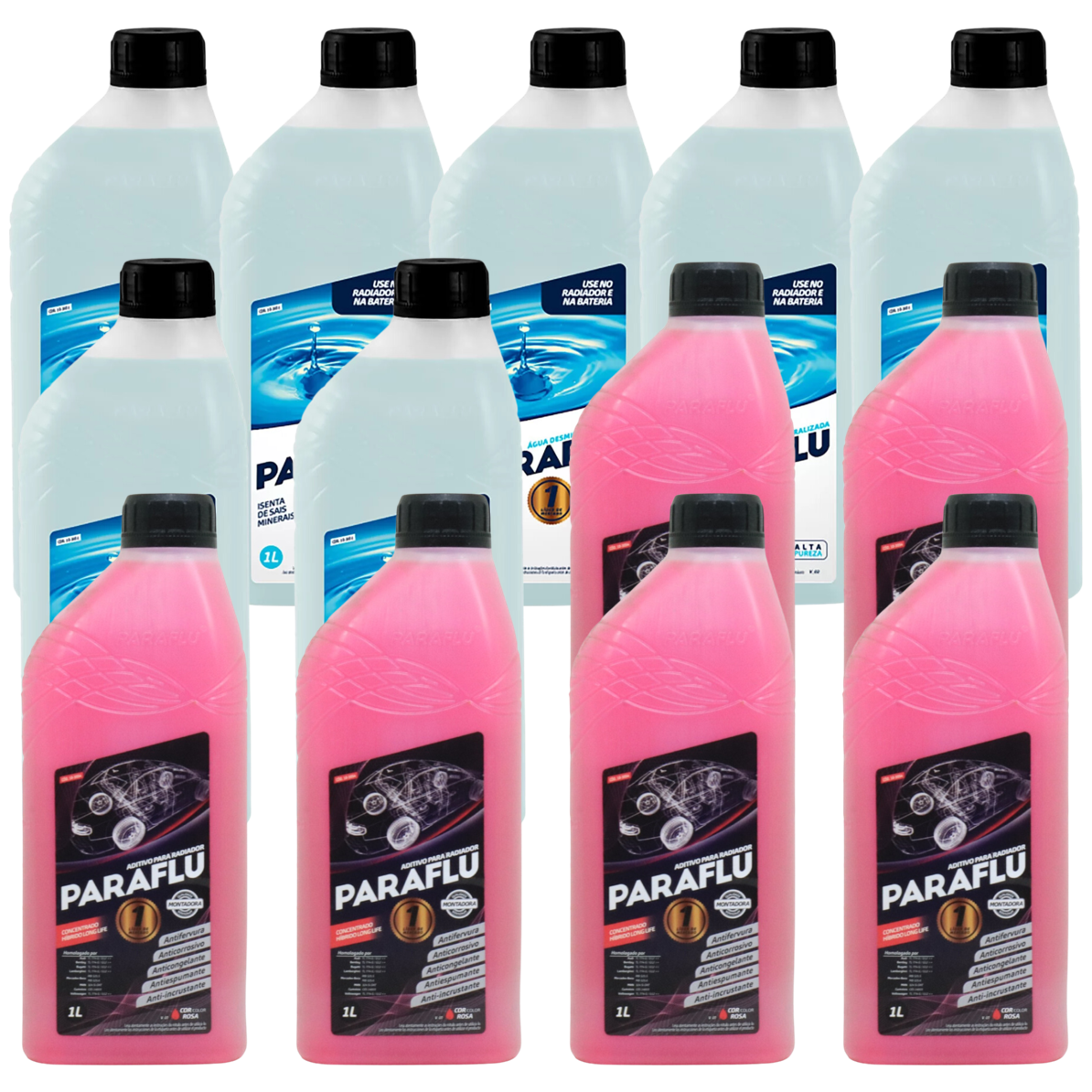 Kit 13 Litros com 6L Aditivo Radiador Rosa + 7L Água - Paraflu - 10-3031/10-3054 - (1)