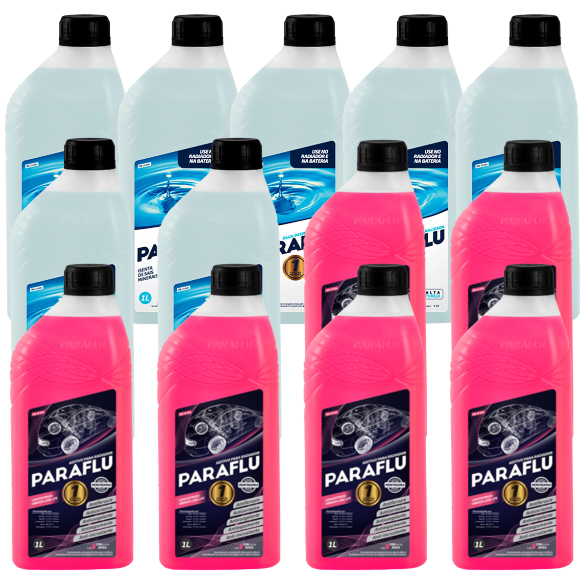 Kit 13 Litros com 6L Aditivo Radiador Rosa + 7L Água - Paraflu - 10-3031/10-3056 - (1)