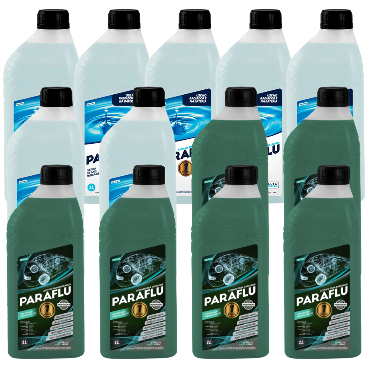 Kit 13 Litros com 6L Aditivo Radiador Verde + 7L Água - Paraflu - 10-3031/10-3055 - (1)