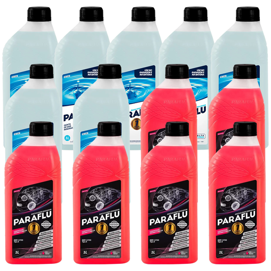 Kit 13 Litros com 6L Aditivo Radiador Paraflu Rosa Montadora Orgânico + 7L Água - (1)