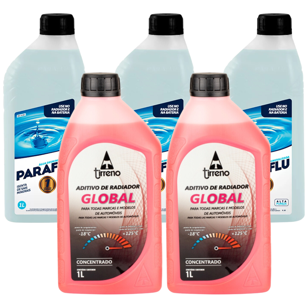 Kit 2 Litros Aditivo Radiador Tirreno Rosa + 3 Litros Água Desmineralizada - Paraflu/Tirreno - 10-3031/FLU/DS/279FU1 - (1)