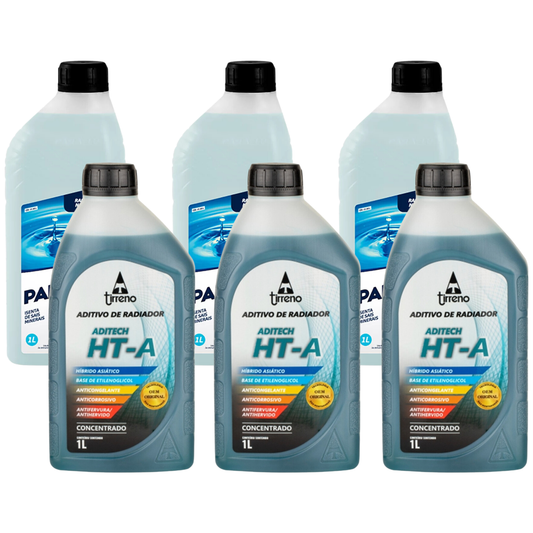 Kit 3 Litros Aditivo Radiador Concentrado Tirreno Ht-a Híbrido Asiático Azul + 3 Litros Água Desmineralizada - (1)