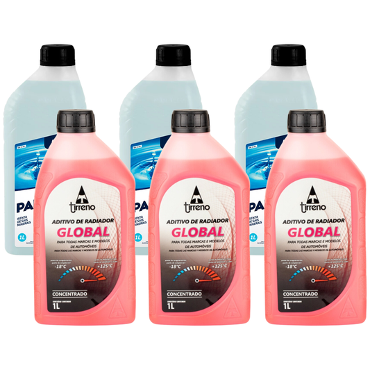 Kit 3 Litros Aditivo Radiador Concentrado Tirreno Rosa + 3 Litros Água Desmineralizada - (1)