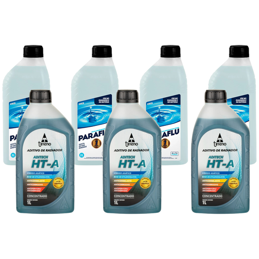 Kit 3 Litros Aditivo Radiador Concentrado Tirreno Ht-a Híbrido Asiático Azul + 4 Litros Água Desmineralizada - (1)