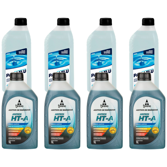 Kit 4 Litros Aditivo Radiador Concentrado Tirreno Ht-a Híbrido Asiático Azul + 4 Litros Água Desmineralizada - (1)