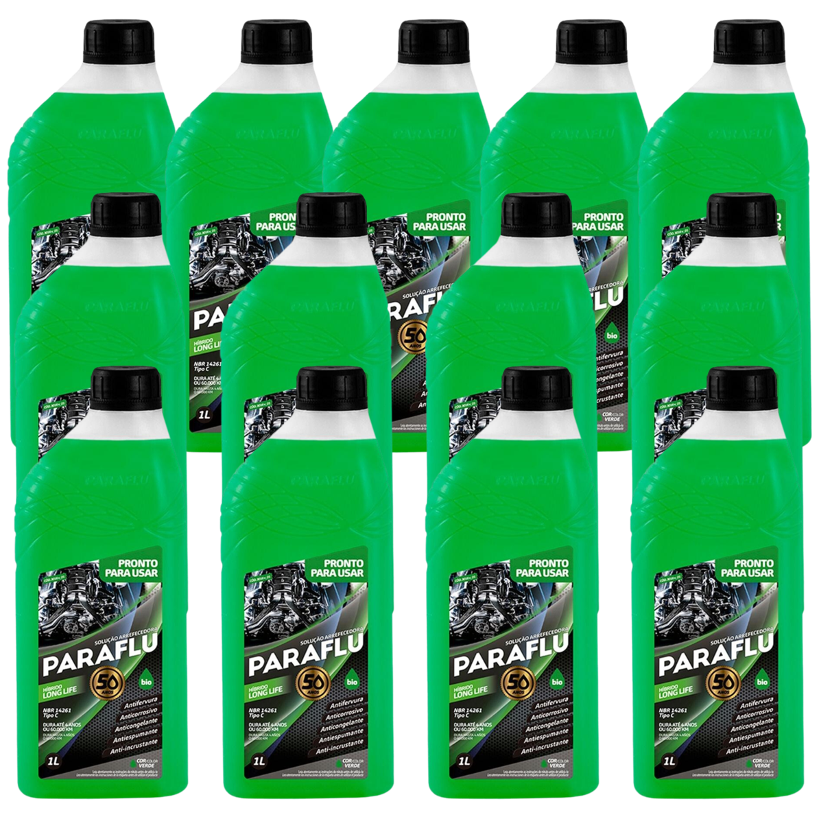 Kit 13 Litros Aditivo Radiador Pronto Para Uso Paraflu Bio Híbrido Verde - (1)