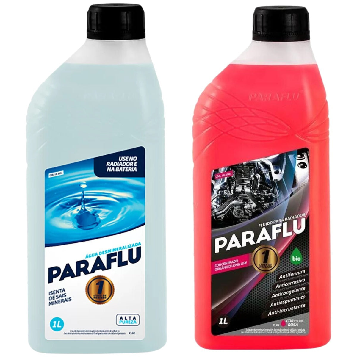 Kit 2 Litros com 1L Aditivo Radiador Paraflu Rosa Bio Orgânico + 1L Água - (1)
