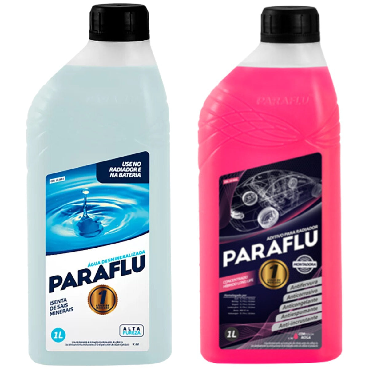 Kit 2 Litros com 1L Aditivo Radiador Rosa + 1L Água - Paraflu - 10-3031/10-3056 - (1)
