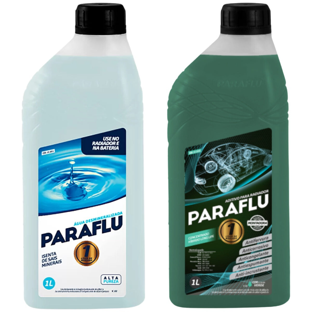 Kit 2 Litros com 1L Aditivo Radiador Verde + 1L Água - Paraflu - 10-3031/10-3055 - (1)