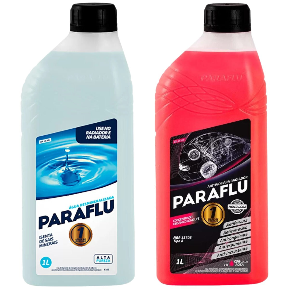 Kit 2 Litros com 1L Aditivo Radiador Paraflu Rosa Montadora Orgânico + 1L Água - (1)