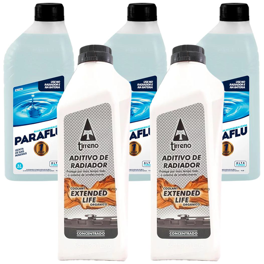 Kit 2L Aditivo Radiador Extended Life Tirreno + 3L Água Desmineralizada Paraflu - (1)