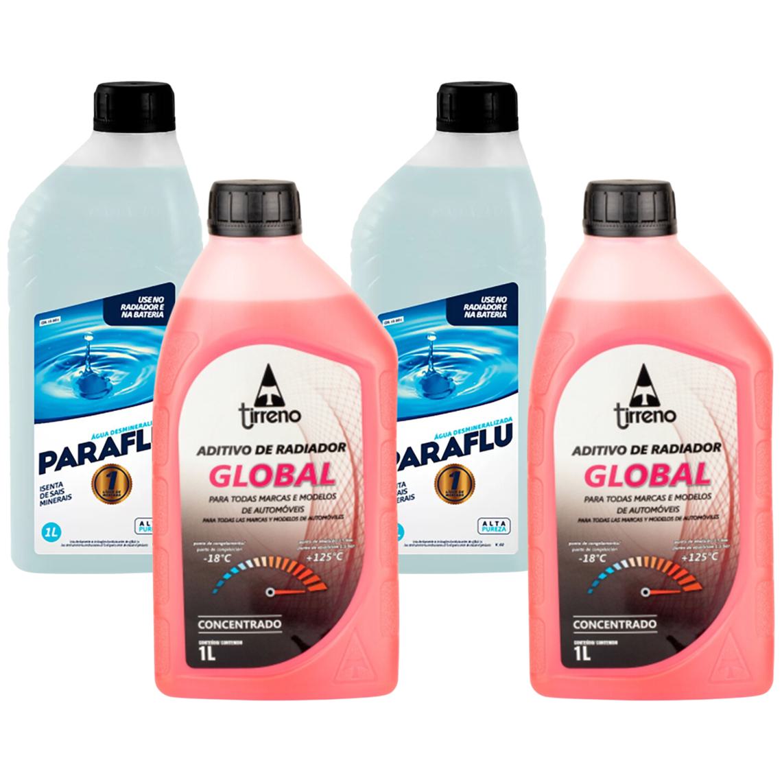 Kit 2 Litros Aditivo Radiador Tirreno Rosa + 2 Litros Água Desmineralizada - Paraflu/Tirreno - 10-3031/FLU/DS/279FU1 - (1)