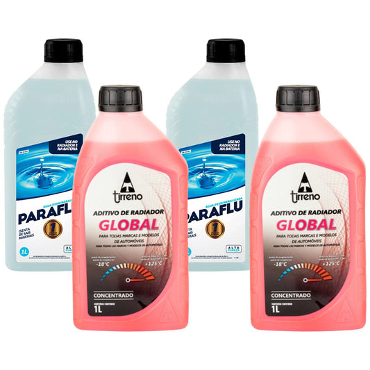 Kit 2 Litros Aditivo Radiador Tirreno Rosa + 2 Litros Água Desmineralizada - Paraflu/Tirreno - 10-3031/FLU/DS/279FU1 - (1)