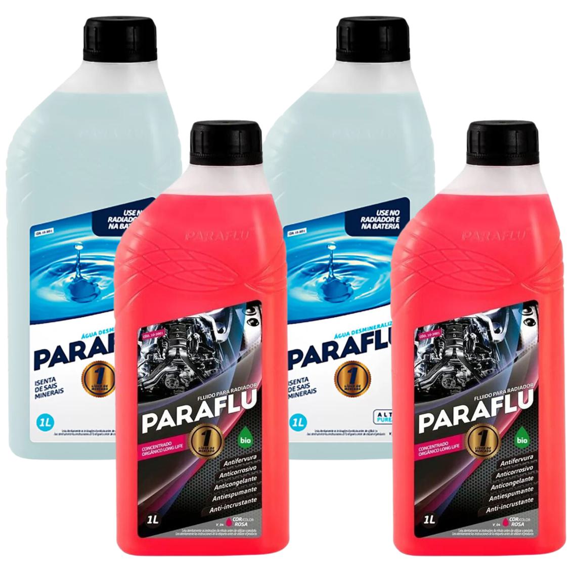 Kit 2 Litros Aditivo Radiador Paraflu Bio Orgânico Rosa + 2 L Água - (1)