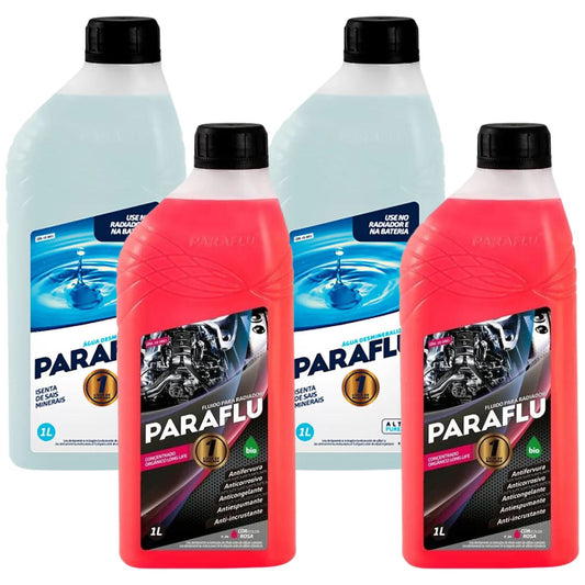 Kit 2 Litros Aditivo Radiador Paraflu Bio Orgânico Rosa + 2 L Água - (1)