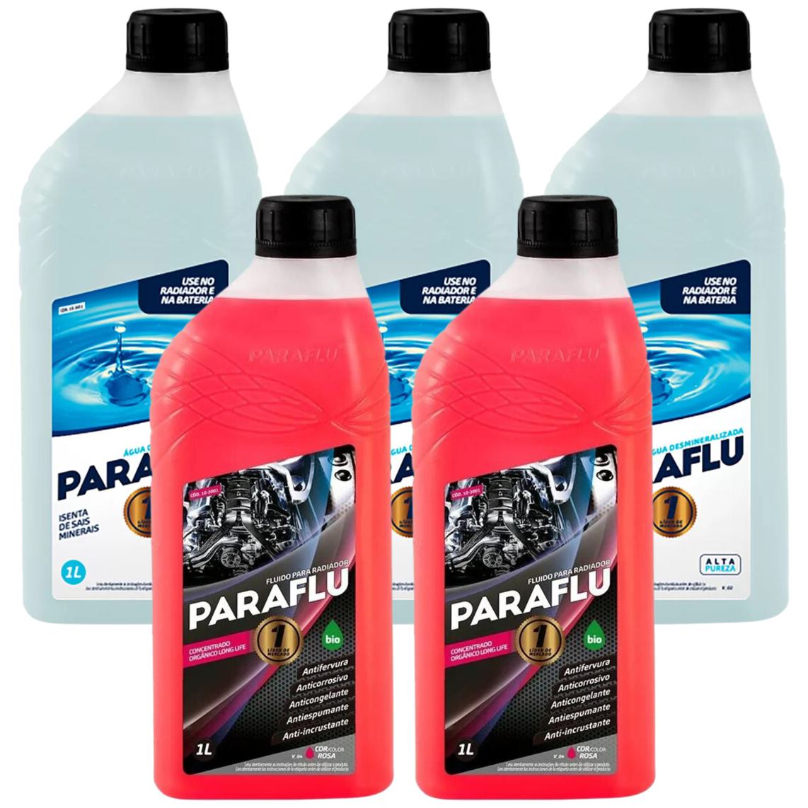 Kit 2 Litros Aditivo Radiador Paraflu Bio Orgânico Rosa + 3 L Água - (1)