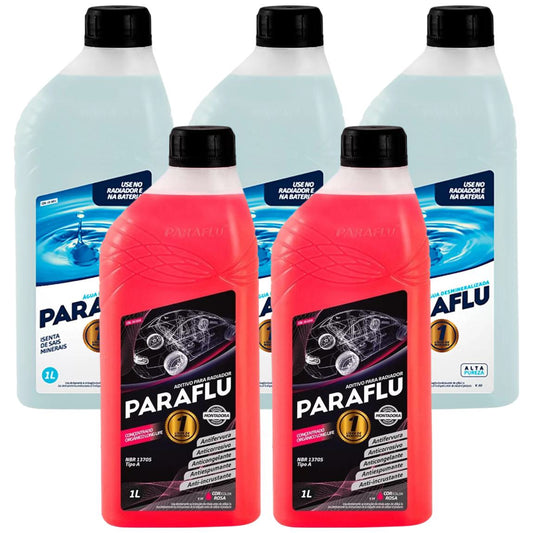 Kit 2 Litros Aditivo Radiador Rosa Montadora Orgânico + 3 Litros Água - Paraflu - 10-3010/10-3031 - (1)