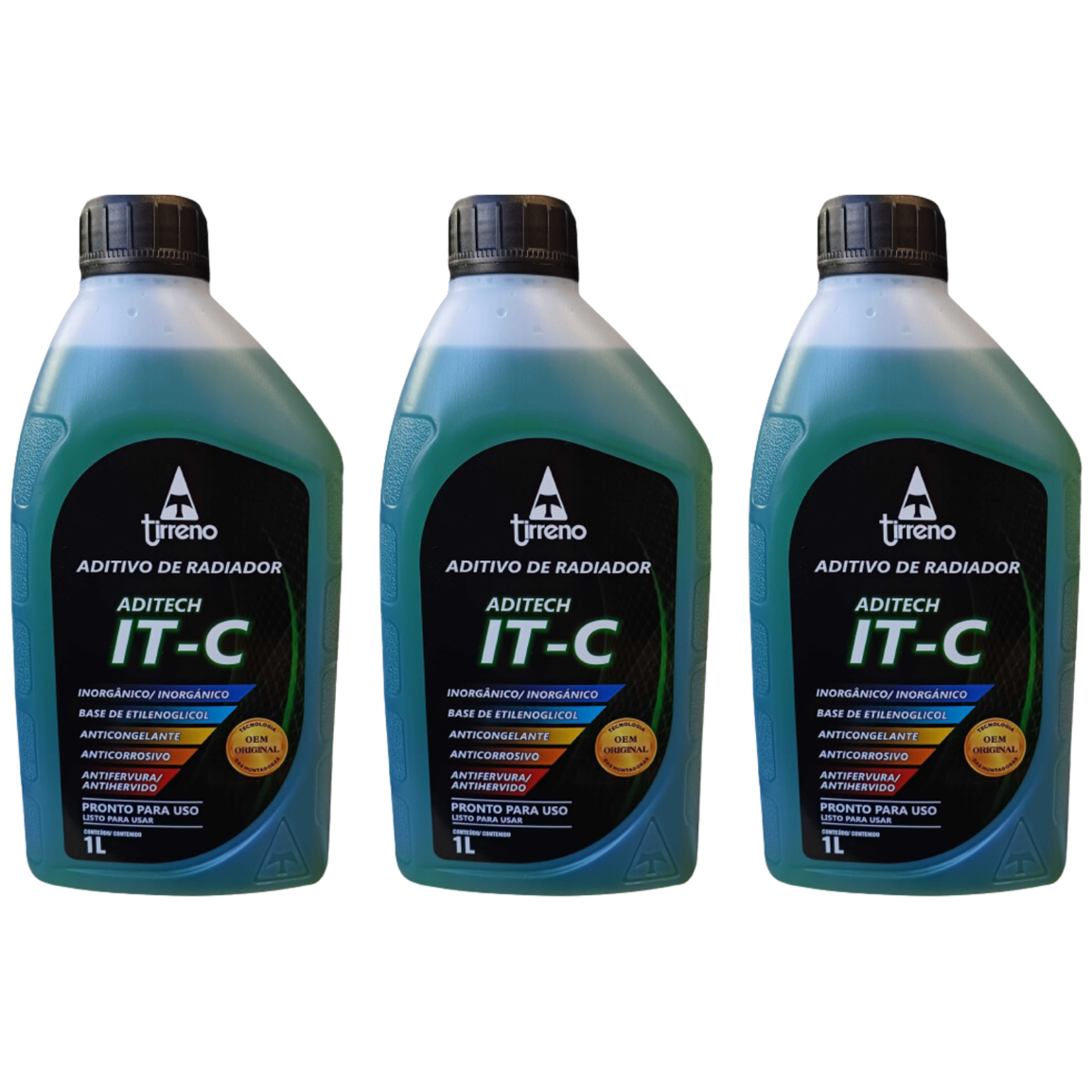 Kit 3 Litros Aditivo Radiador Verde Pronto para Uso - Tirreno - FLU/DS/308FU1 - (1)