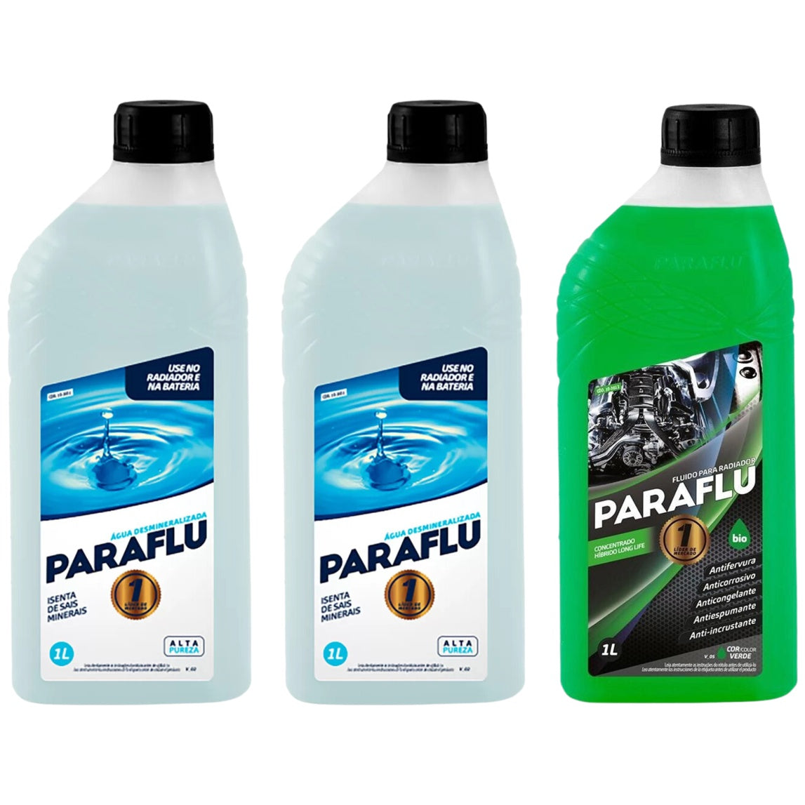 Kit 3 Litros com 1L Aditivo Radiador Verde + 2L Água - Paraflu - 10-3013/10-3031 - (1)