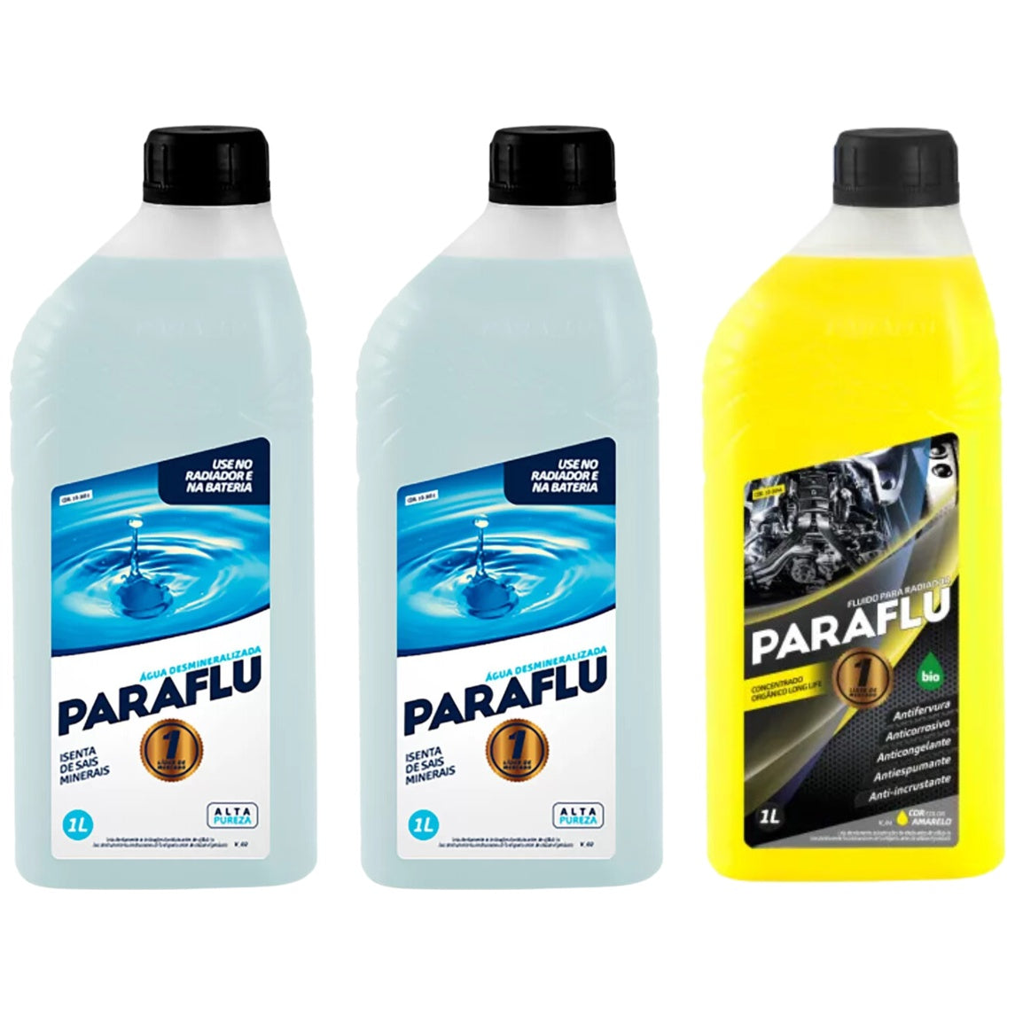 Kit 3 Litros com 1L Aditivo Radiador Amarelo + 2L Água - Paraflu - 10-3031/10-3044 - (1)