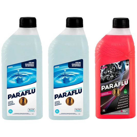 Kit 3 Litros com 1L Aditivo Radiador Paraflu Rosa Bio Orgânico + 2L Água - (1)